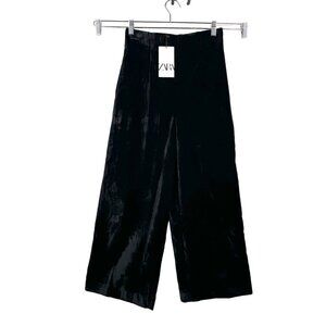 Zara Velour wide crop‎ pull on pants black preppy 90s sz S